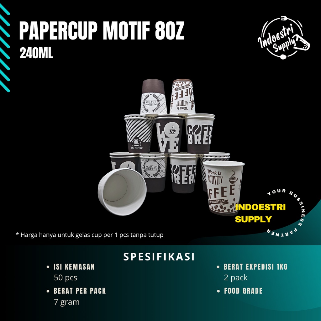 Jual Gelas Kertas Kopi/Paper Cup 8 Oz Tahan Panas (isi 50pcs) | Shopee ...
