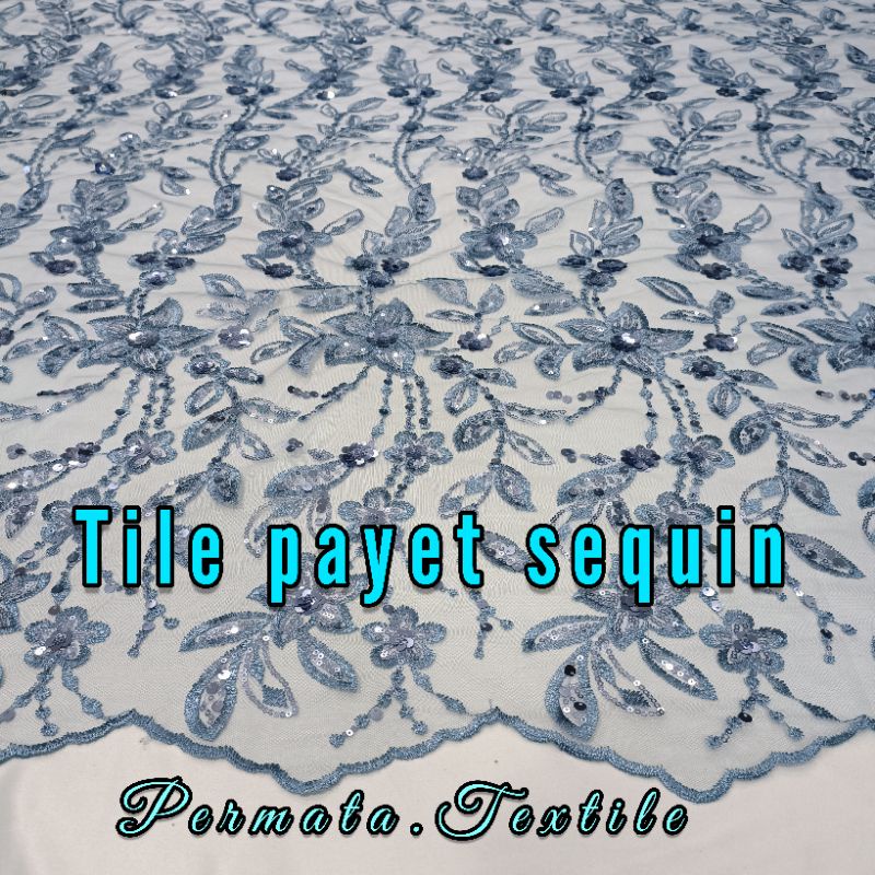 Tile Zuhair Payet Campuran Bordir / Tile Sequin Bahan Drees  Promo