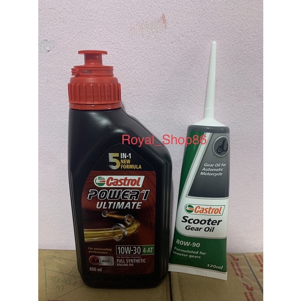 Oli Castrol Power 1 Ultimate Matic Sae 10W-30 0,8Liter API SN JASO MB Full Synthetic &amp; Oli Gardan Castrol Sae 80W-90 120Ml Original