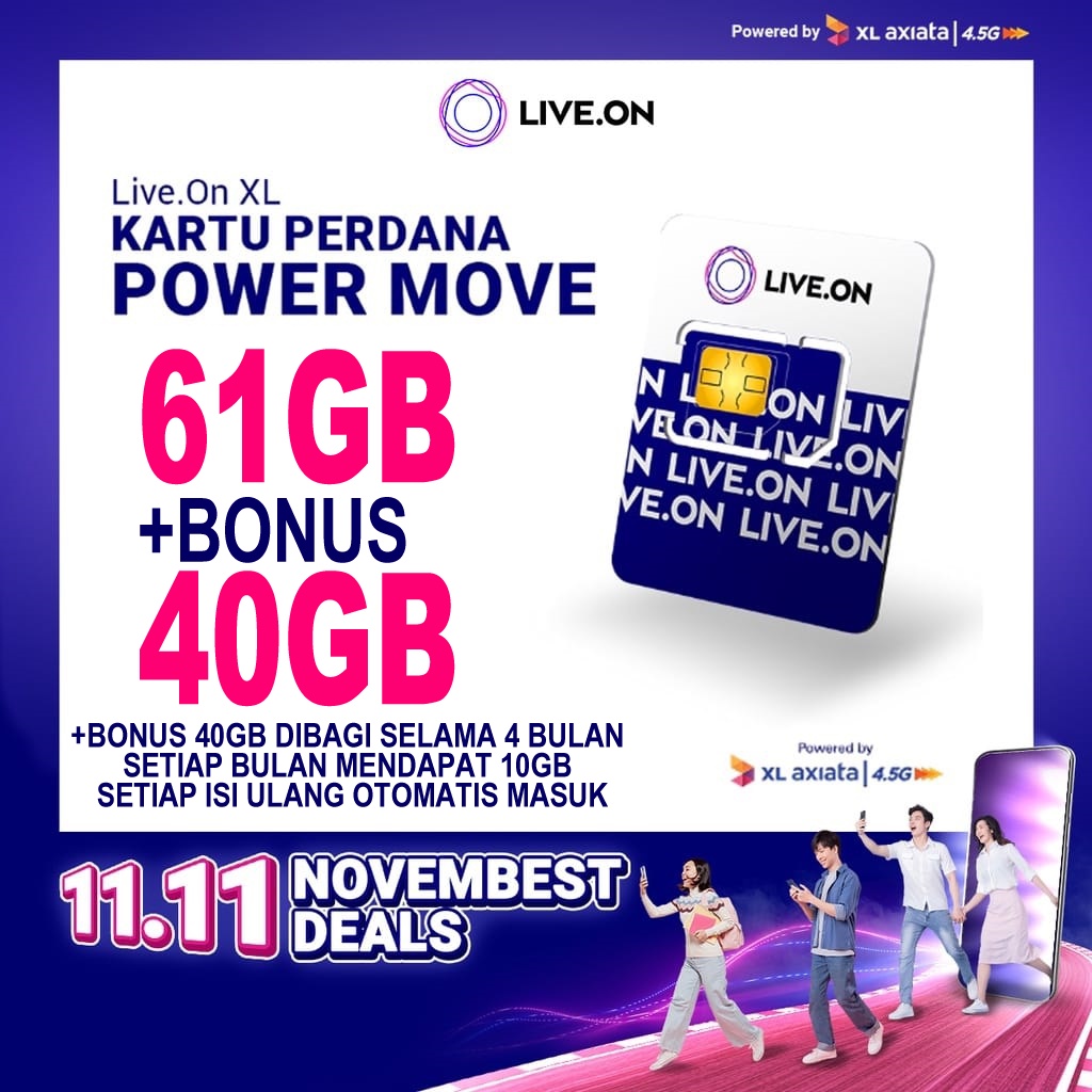 Kartu Perdana xl live on 61Gb+40Gb unlimited Bayar COD