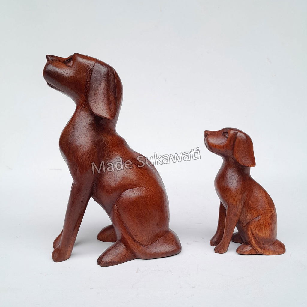 Kerajinan patung kayu Anjing dog duduk ukiran handmade bali