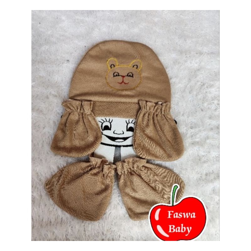 Topi kupluk bayi set sarung tangan Newborn / set topi sarung tangan dan sarung kaki bayi