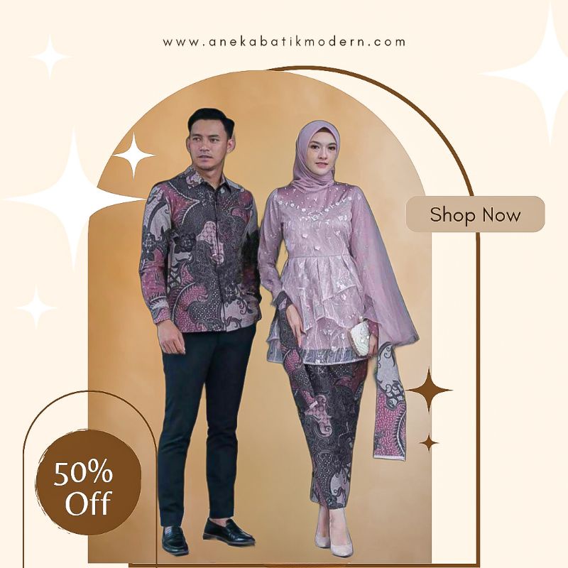 BATIK COUPLE SET KEBAYA KEMEJA BATIK PRIA LENGAN PANJANG SARIMBIT KONDANGAN PARTY DRESS KERJA KANTOR