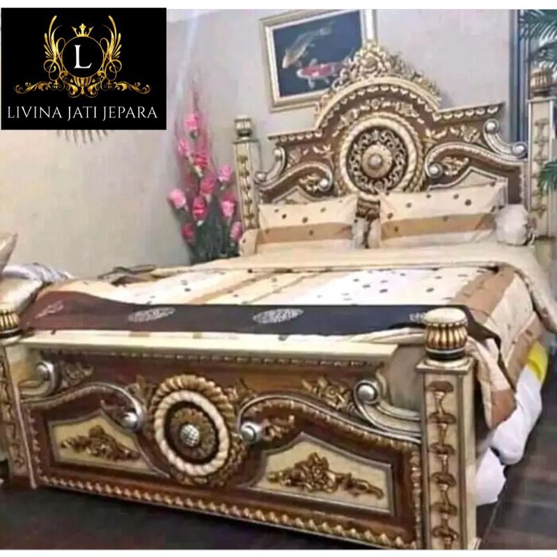 tempat tidur dipan mewah kayu jati ukir jepara / ranjang jati ukir jepara mewah