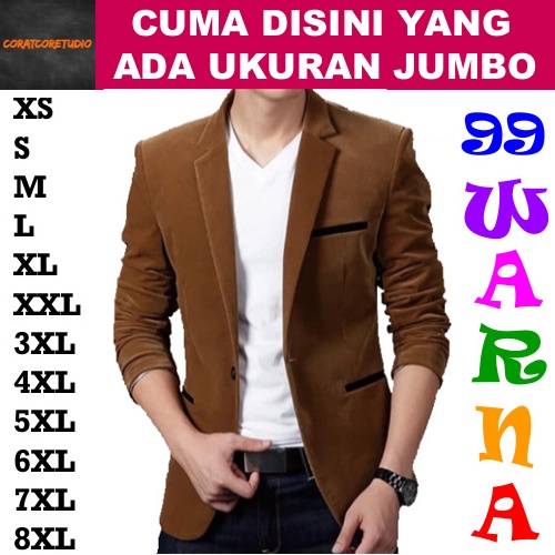 23 Warna Warni Jas Laki Blazer Cowok Jumbo Bigsize Lakilaki Coklat Tua Gelap Lis Hitam Blazer Jas