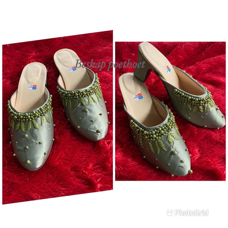 sandal sepatu selop pengantin couple pria wanita set hijau sage green