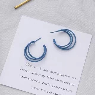 Anting stud Bentuk Bulat Persegi Warna Biru Bahan metal Gaya Korea