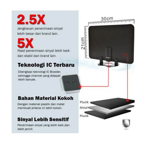 Antena TV Digital Analog Indoor Dinding DVB T2 01 Booster PX UDA-3000A  jaringan kuat dan jauh berkualitas dan murah