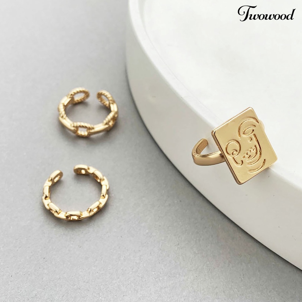 3pcs Cincin Jari Tengah Stackable Bahan Alloy Untuk Wanita