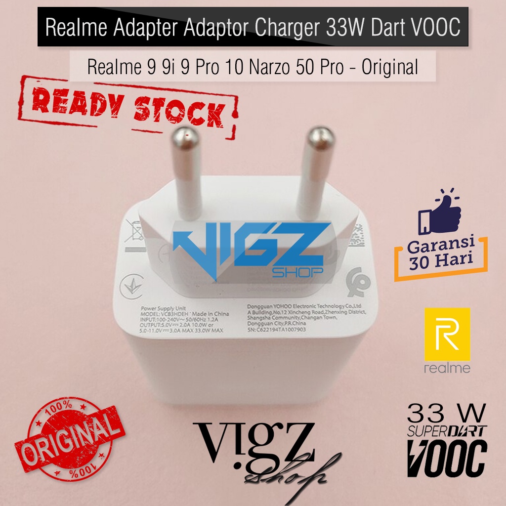 Charger Realme C55 / C53 / C51 / C67 4G / 9 / 9i / 9 Pro / 10 / 10 Pro / Narzo 50 / 50 Pro 33W Dartcharge VOOC Original