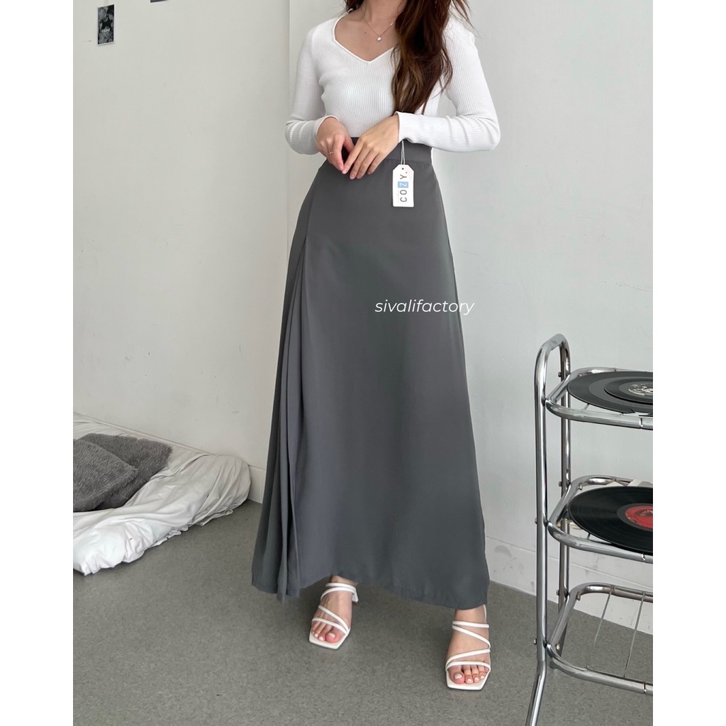 SIVALI Bailey Skirt 8862 | Polyester Skirt Anti Kusut - Midi Maxi Korean Loose Skirt - Rok Wanita