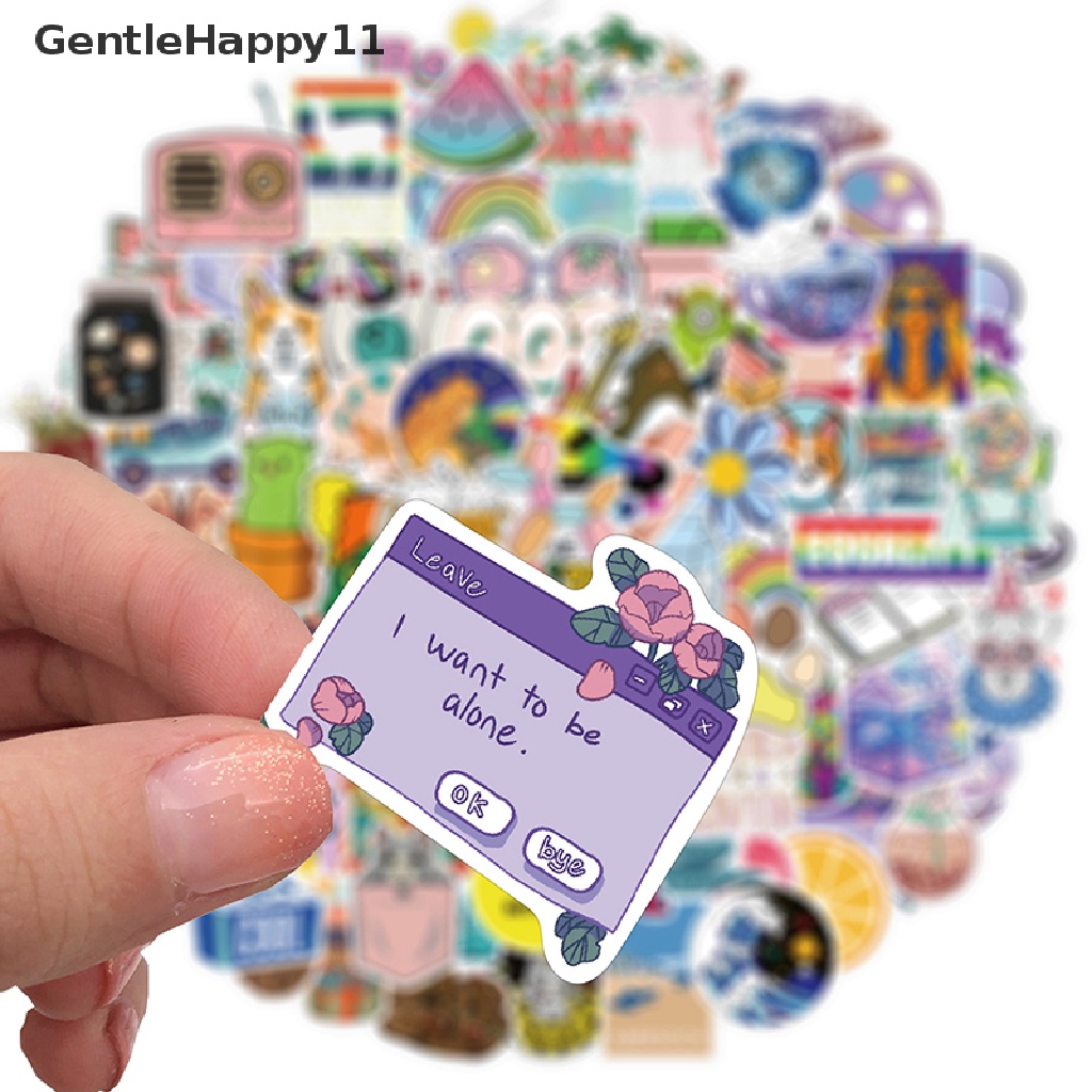 Gentlehappy 100pcs / Set Stiker Anti Air Motif Kartun Lucu Untuk Dekorasi Botol Air / Laptop / Koper