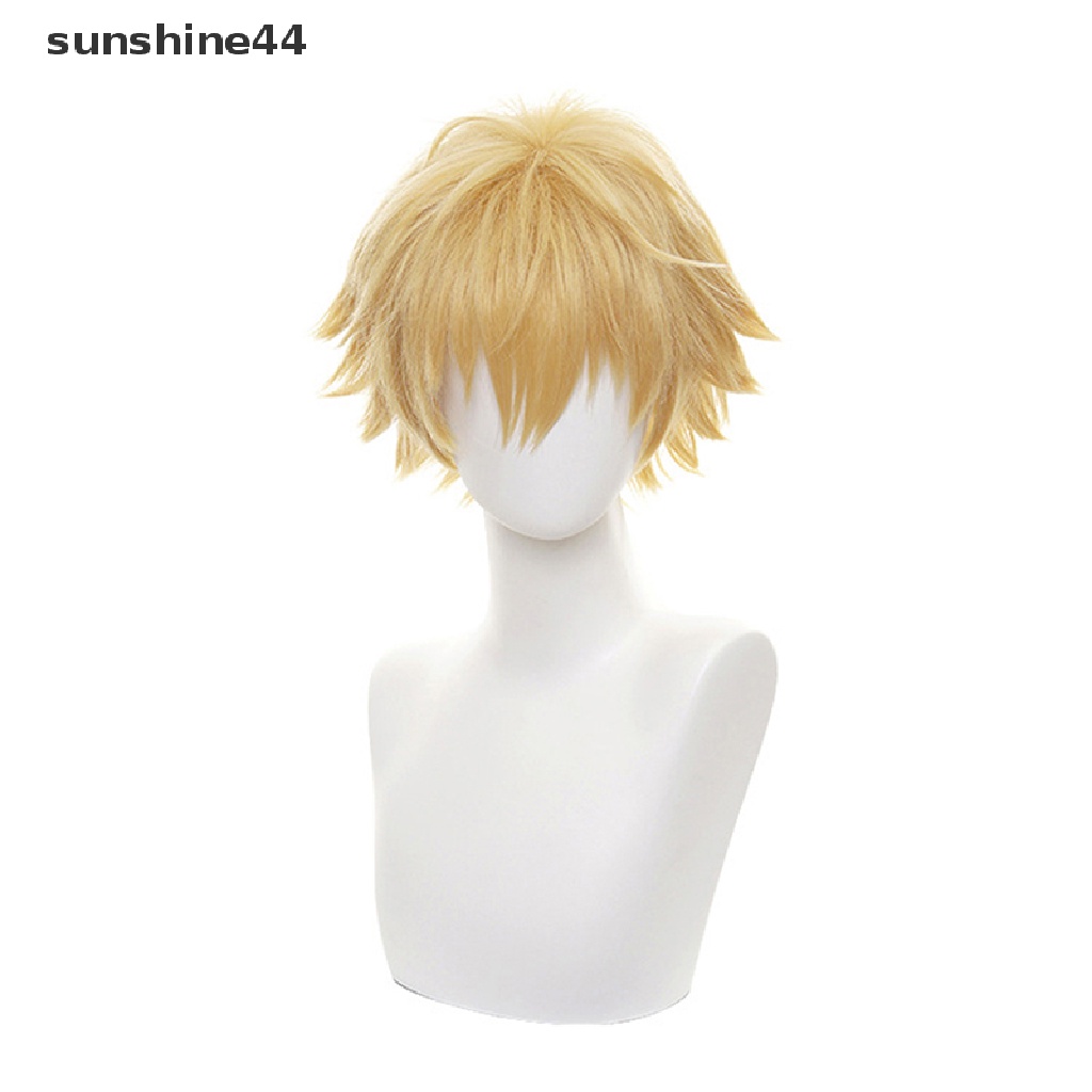 Sunshine Wig / Rambut Palsu Pria Model Pendek Warna Emas Untuk Kostum Cosplay Anime Halloween