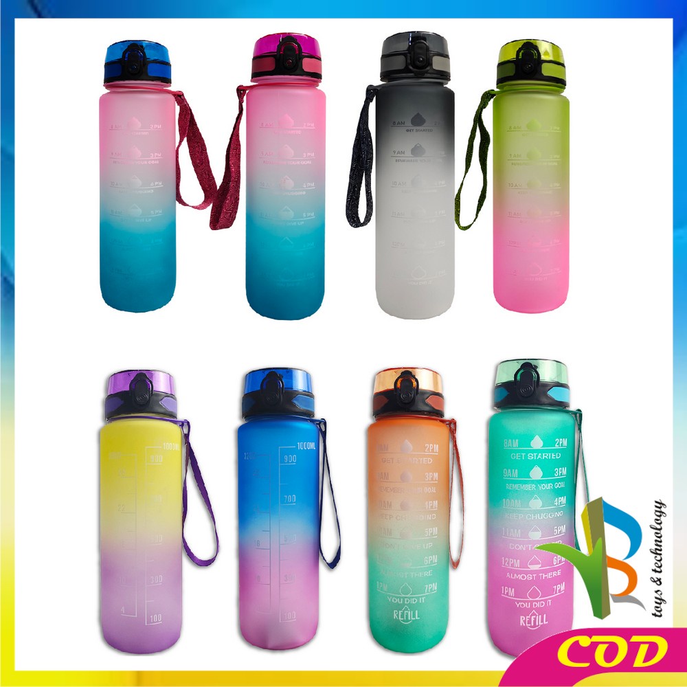 RB-C407 Botol Minum 1 Liter Gradasi Tumbler Olahraga Sport Unik Botol Motivasi Thumbler Penanda Waktu BPA FREE
