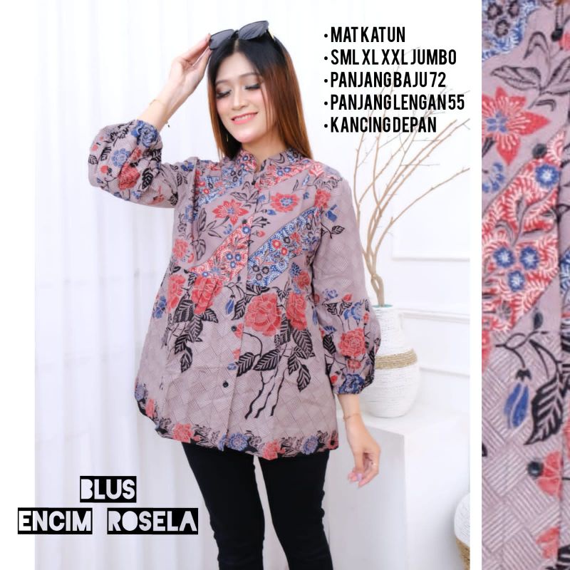 Blus kasmaran encim rosela  natik solo atasan kerja blus batik kancing depan