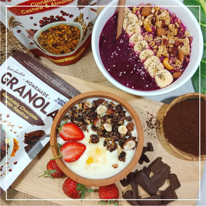 Makanan DIet Sehat Rendah Kalori GRANOLA CRUNCHY ABSOLUTELY CHOCOLATE WITH HAZELNUT, Cemilan Sehat DIET KETO DEBM - SAVIOR SNACK - Makanan Penurun Berat Badan Enak Bergizi Tinggi Nutrisi - High Quality