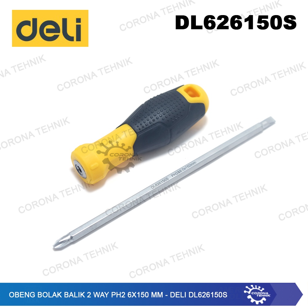 DL626150S - Obeng Bolak Balik 2 Way PH2 6x150 mm - Deli