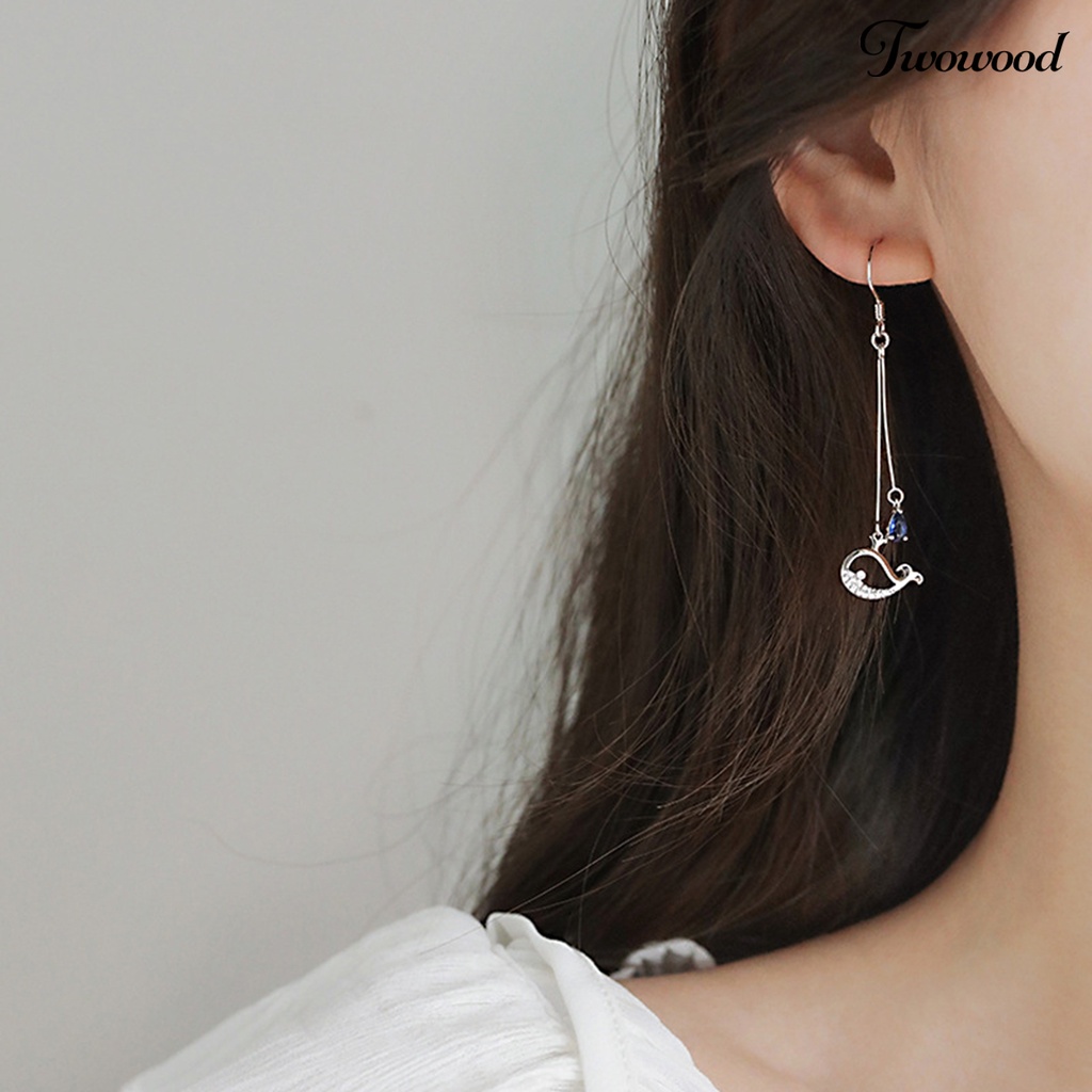 1 Pasang Anting Juntai Bentuk Whale Cube Zirconia Gaya Korea Untuk Pernikahan