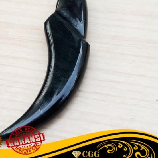 Liontin Batu Giok Hitam Model Kuku Macan Natural Black Jade Bodyglass