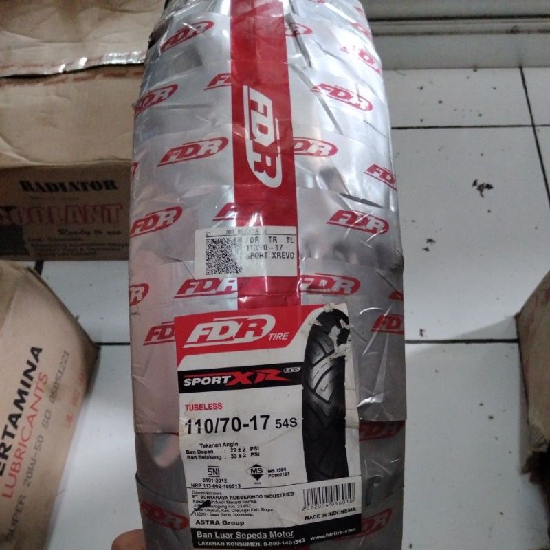 BAN LUAR RING 17 UKURAN 110/70-17 MERK FDR TUBELESS NEW ORIGINAL