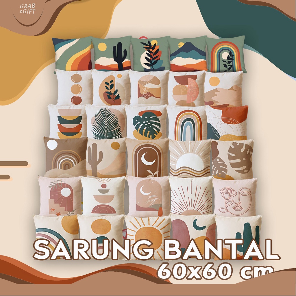 SARUNG Bantal 60x60 cm Sofa Motif Boho Aesthetic Minimalis Estetik Scandinavian Mediteranian Cushion Cover Grabandgift