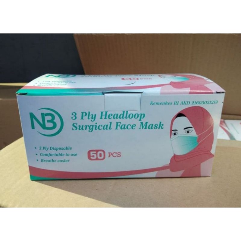 MASKER HIJAB N3 3 PLY HEADLOOP SURGICAL FACE MASK
