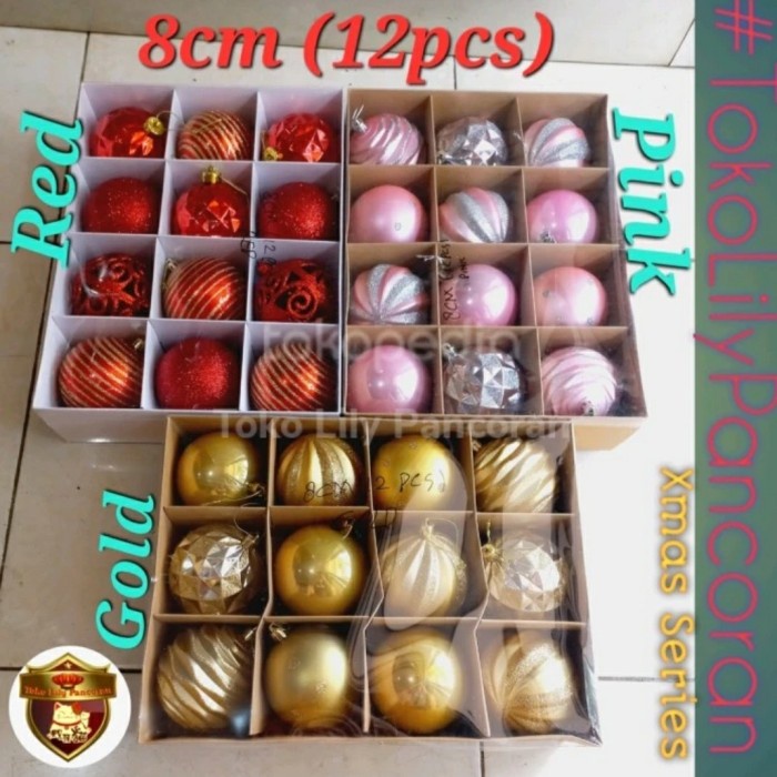hiasan natal/bola bola natal besar/hiasan pohon natal 8cm isi 12 pc