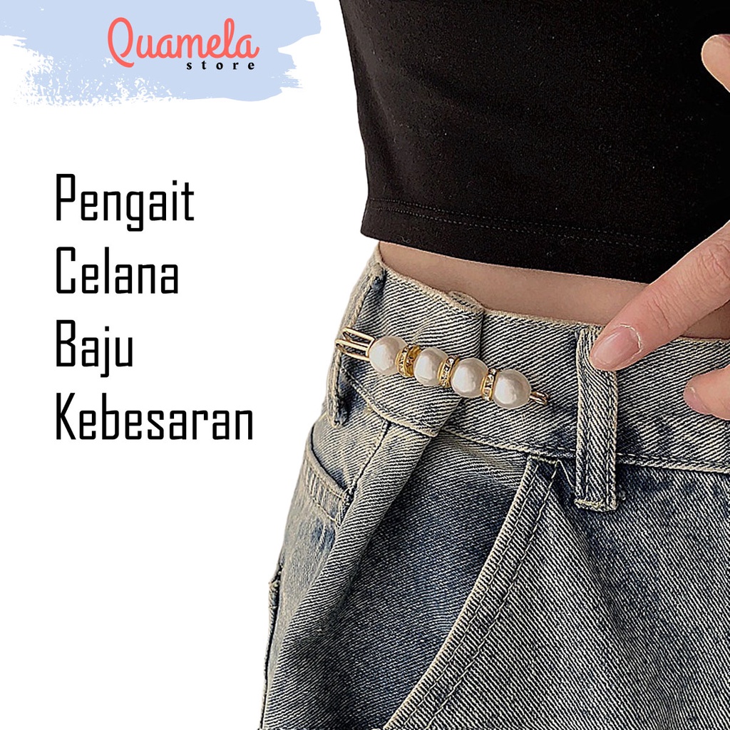 Pengait Celana Hamil Jeans Baju Kebaya Kebesaran Longgar Peniti Mutiara Aksesoris Wanita