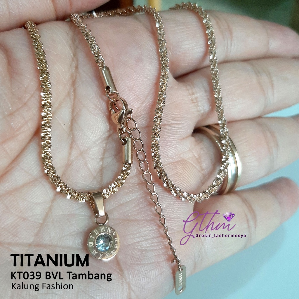 kalung titanium wanita tambang liontin bulat anti karat anti luntur kt039