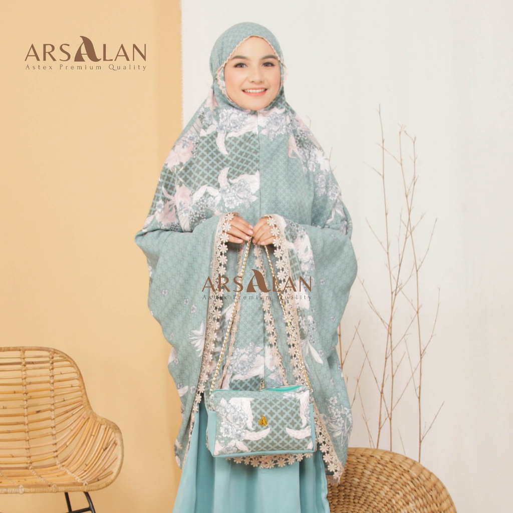 Mukena Couple Ibu dan Anak Maxmara Luxury 2in1 Printing Renda Jumbo Tas Mewah | Mukena Set Couple Arsalan