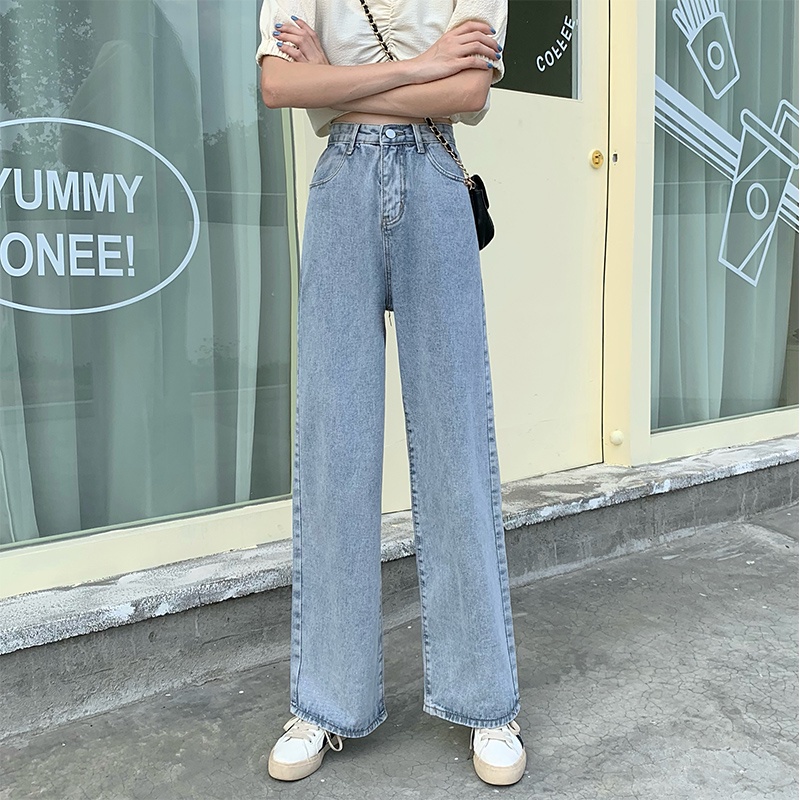 Kelabu hitam / Biru muda Celana Kulot Jeans Highwaist Loose Jeans Wanita Hot Sale 【THE GOOD SISTERS】