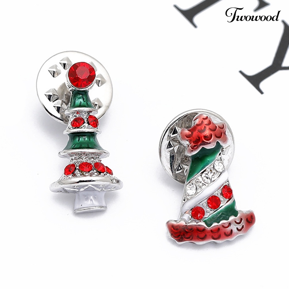 Bros Bentuk Pohon Natal Santa Claus Dan Kaus Kaki Bahan Alloy Untuk Hadiah