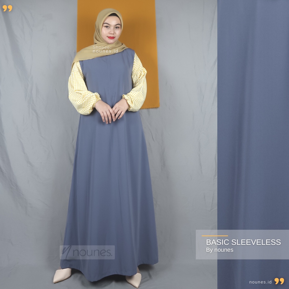 Nounes Basic Sleeveless Dress Gamis Polos Wanita Kutung Tanpa Lengan matt Woolpeach Grade A Size M L XL XXL LD 98 104 110 Jumbo 120