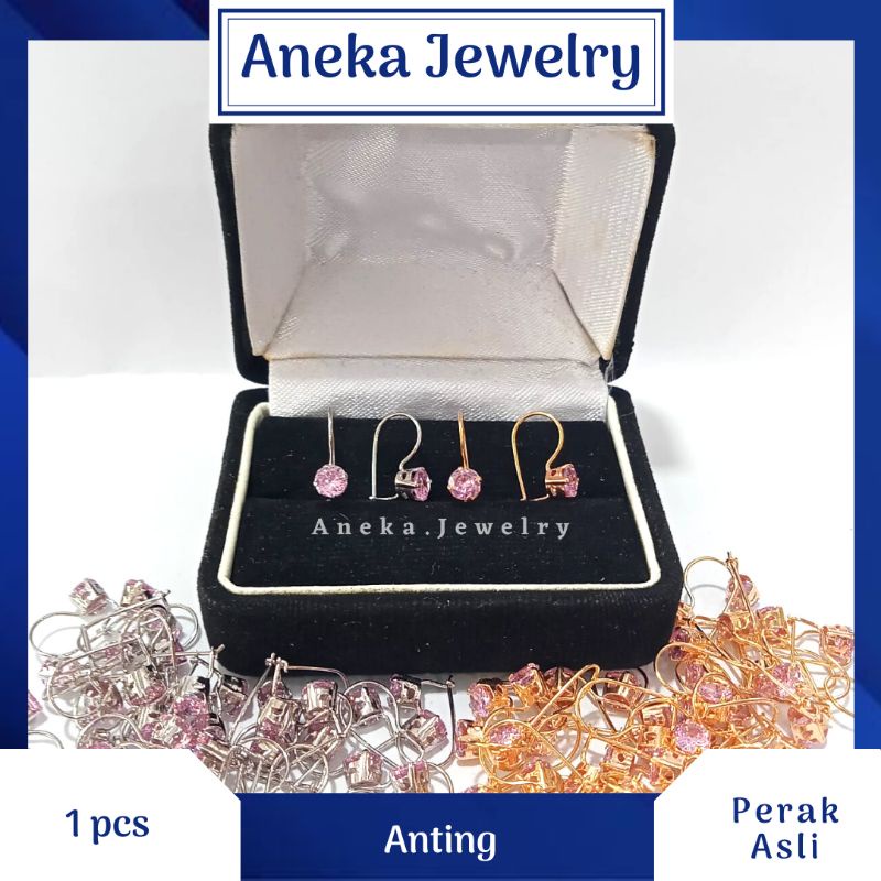 Anting Desi Mata Pink, Perak 925, Sepuh Emas Kuning