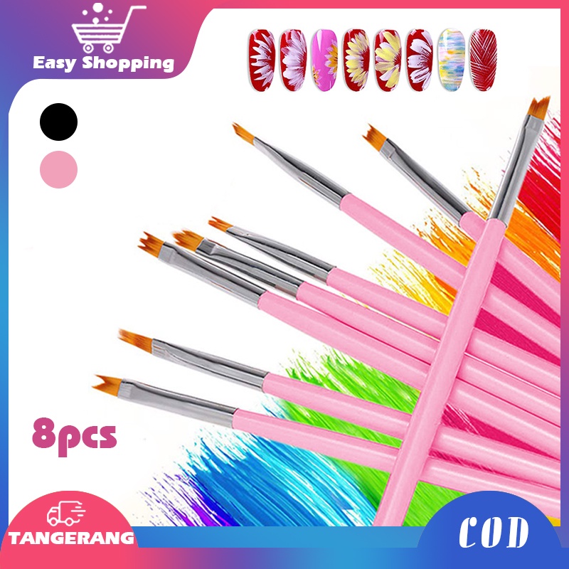 8pcs Nail Art Brush Set Dual End Diy Nail Art Line Flower Drawing UV Gel Manicure Tool Kuas Satu Set