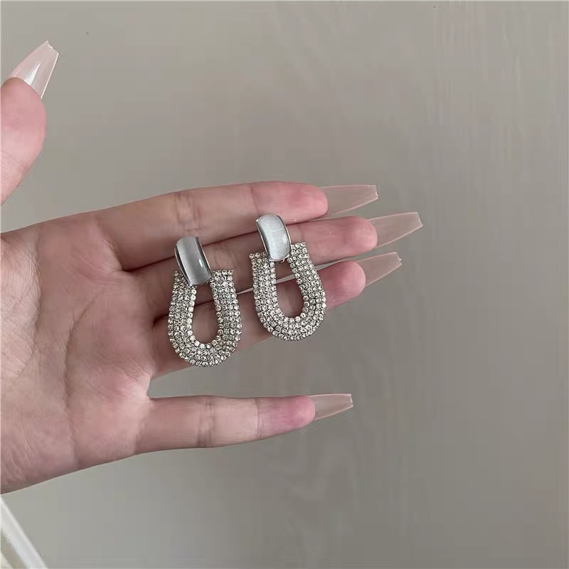 Anting 925 Silver Needle Bentuk Geometris Aksen Berlian Gaya Jepang Korea