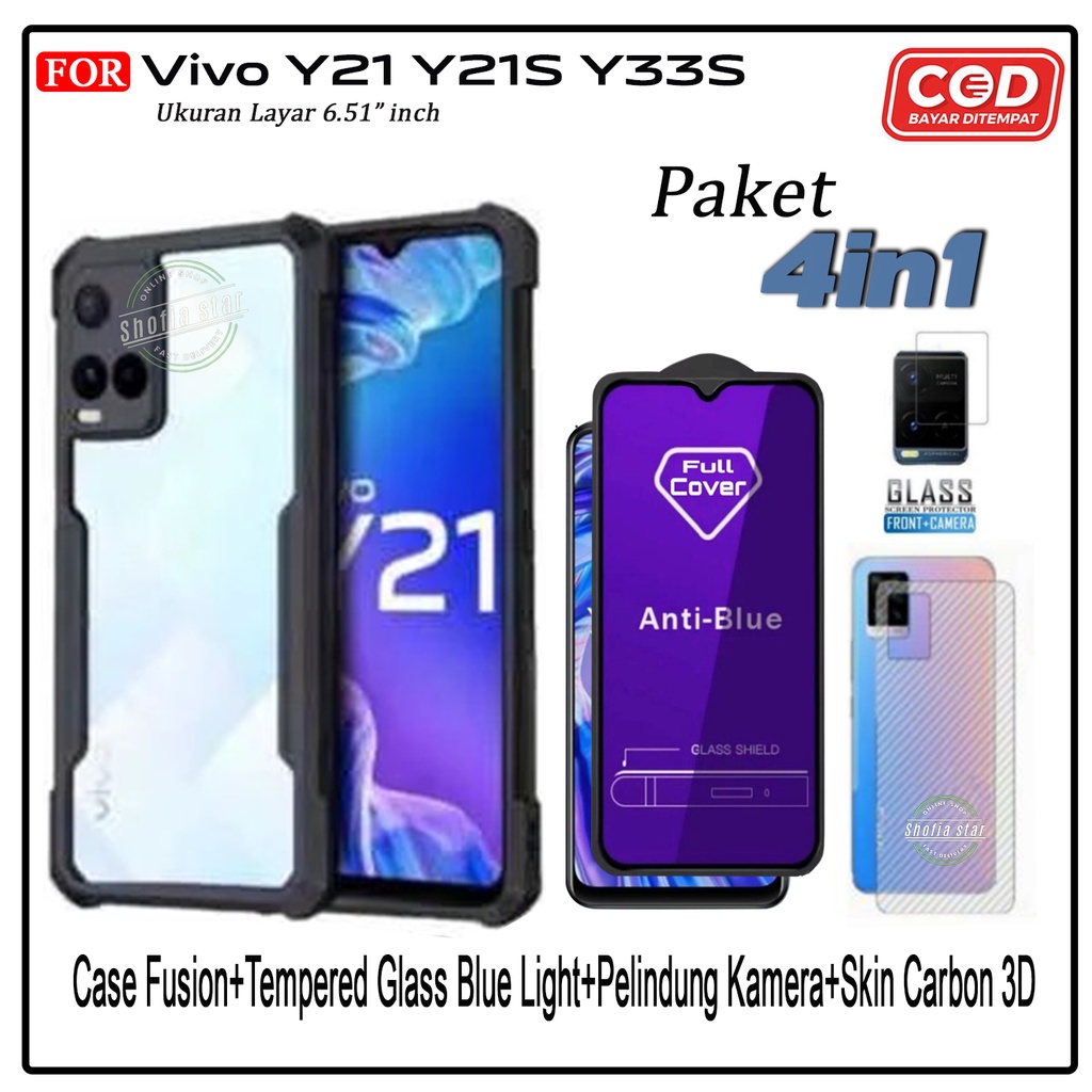 Paket 4in1 Case Vivo Y21 Y21s Y21a Y21t Y33s Y33t Softcase Fusion Shockproof Protect Casing