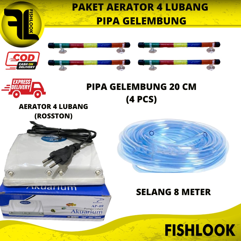 Paket Lengkap Aerator 4 Lubang Pipa Gelembung Udara Aquascape Aquarium