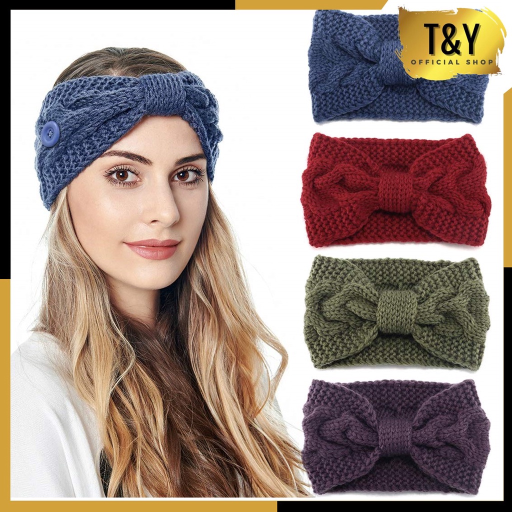 T&amp;Y Bando Rajut Wool Pita Head Band Korea Bando Cantik Korea Rajut Besar Bandana Simpul Twist Ala Korea