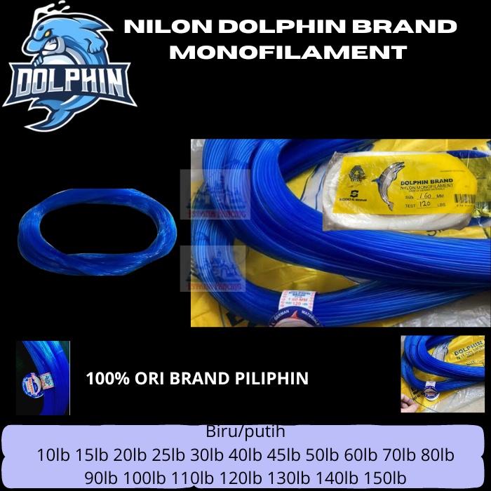 NILON DOLPHIN NO.70LB DIA 1.10MM WARNA BIRU/PUTIH MONOFILAMENT BRAND ORI 100% SENAR PANCING DOLPIN