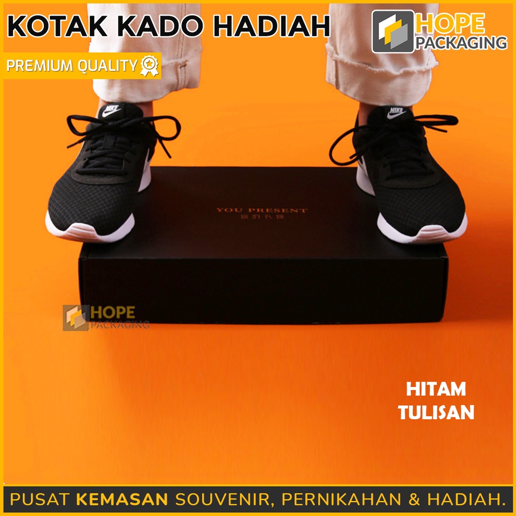 Kotak Kado Hadiah Hitam Polos dan Hitam Tulisan Premium / Dus Polos / Kardus Hampers / Box Baju