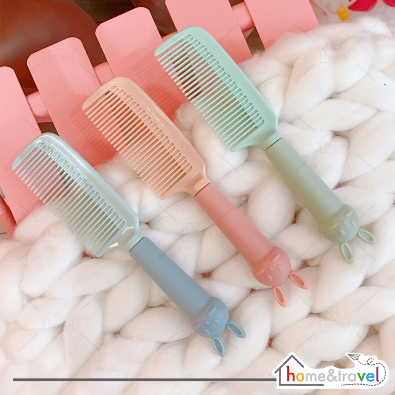 HOVELSHOP Sisir Rambut Anti Kusut Hair Comb Korean Style Karakter Kelinci Gagang Silikon Lucu