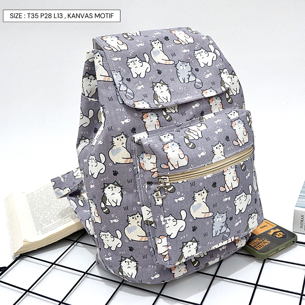 Ransel Kanvas Wanita Travel Multi-fungsional Tali Serut Ransel Siswa Campus Style banyak motif Warna-Motif 113