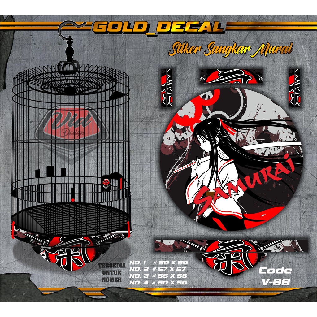 Stiker Decal Sangkar Bulat Motif Samurai No 1 2 3 4