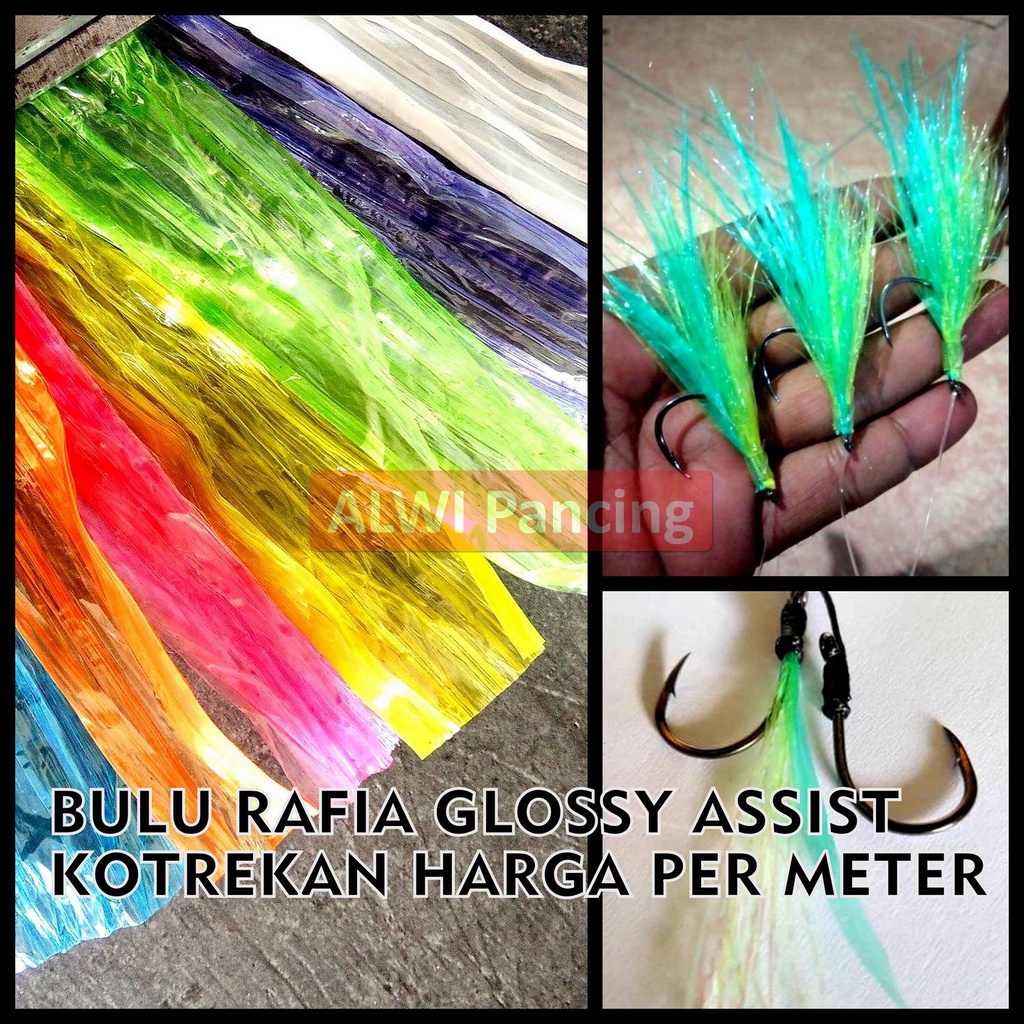 Tali Rafia Glossy Sabiki, Assist Hook & Umpan Kotrekan ~ Tali Rafia Kilap Seperti Bulu Mutiara