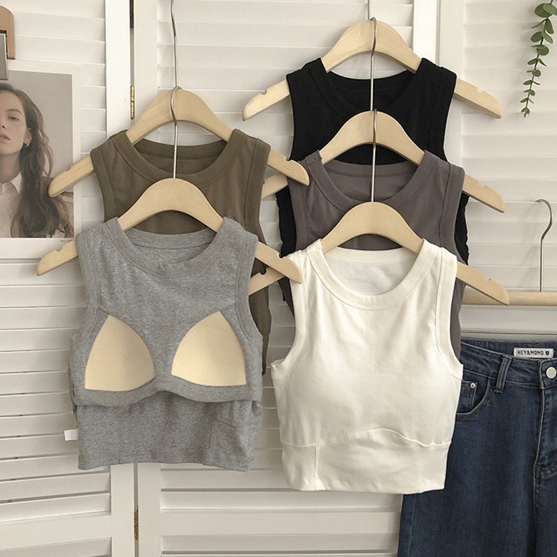 SEXYLADIES Crop Top Basic atasan wanita with cup Bra Tentop Tanktop