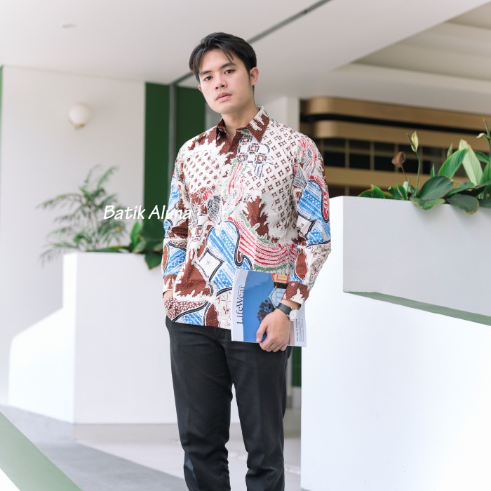Kemeja Batik Pria Semi Tulis Full Furing Adhem Bahan Katun Primisma Batik Aluna PTS 009