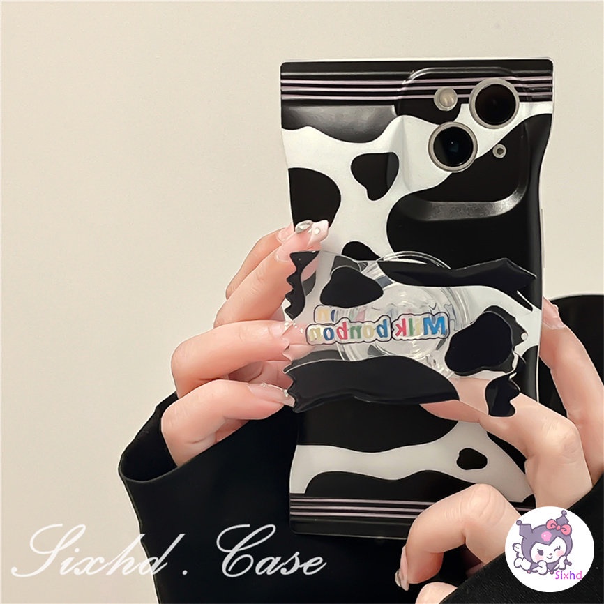 Redmi 12C 10C 10A 10 Redmi Note 12 11 11s 10s 10 9 8Pro Redmi 9T 9C 9A 9 Xiaomi 12 Lite 11Lite 12T 11T 10T Poco M3 X4Pro Snack Bag Case Cute Black White Cow Pattern Phone Case Soft Cover