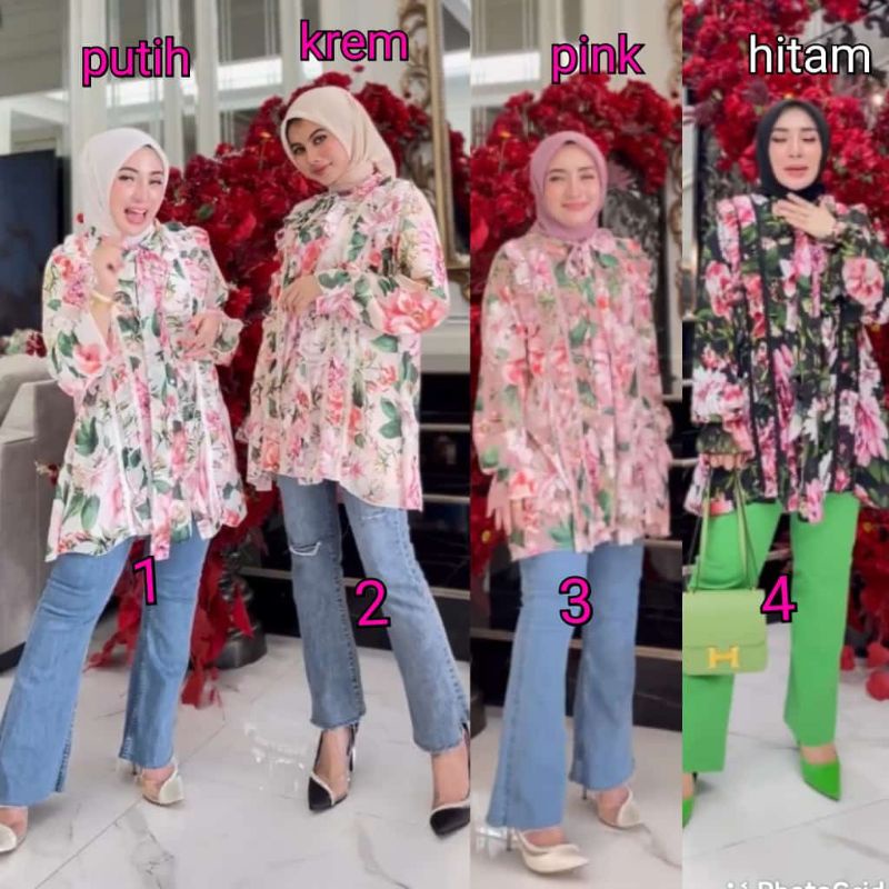 tunik blouse bunga import premium shellasaukia