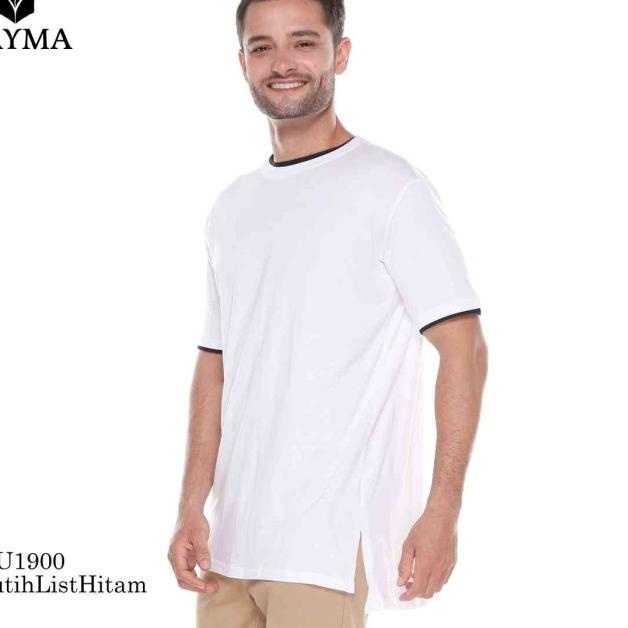 Baju Kaos Pria, Longline Pria, Kaos Kurta Lengan Pendek - Putih, M
